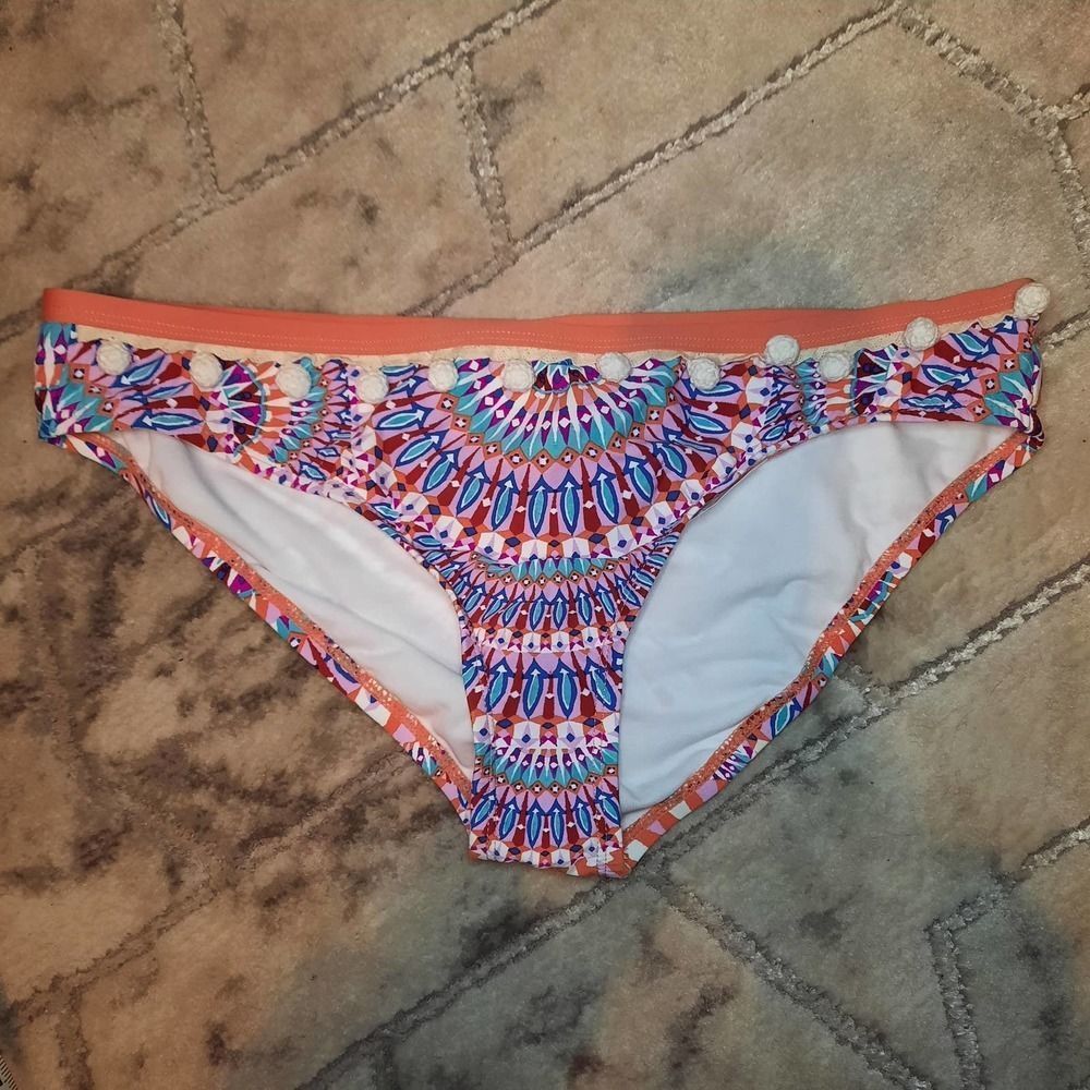 GIANNA BINI NWOT Multicolor Pom pom Medallion Boho Bikini Bottom LARGE
